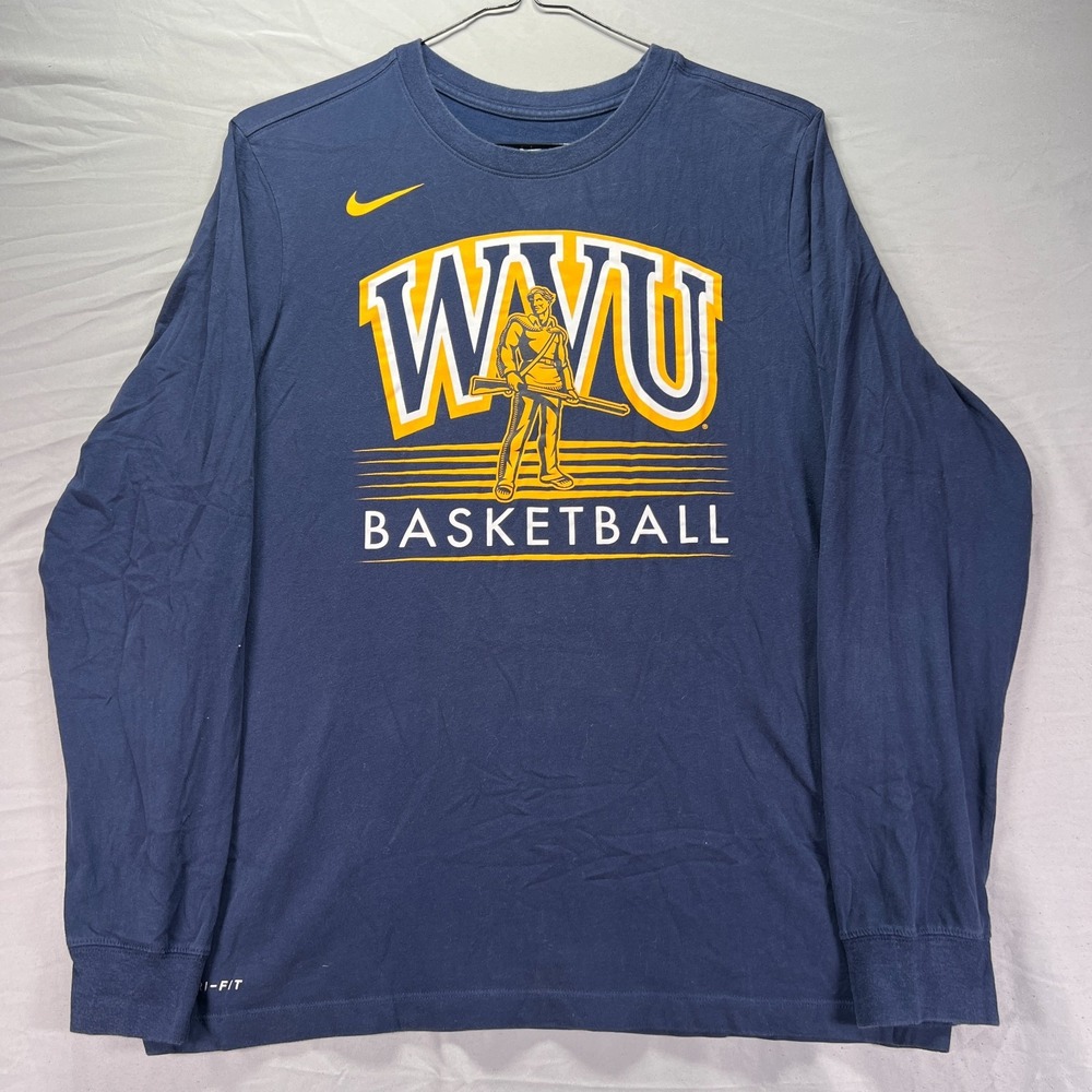 West Virginia Mountaineers Shirt Men Medium Nike Dri Fit Blue Long Sleeve Active